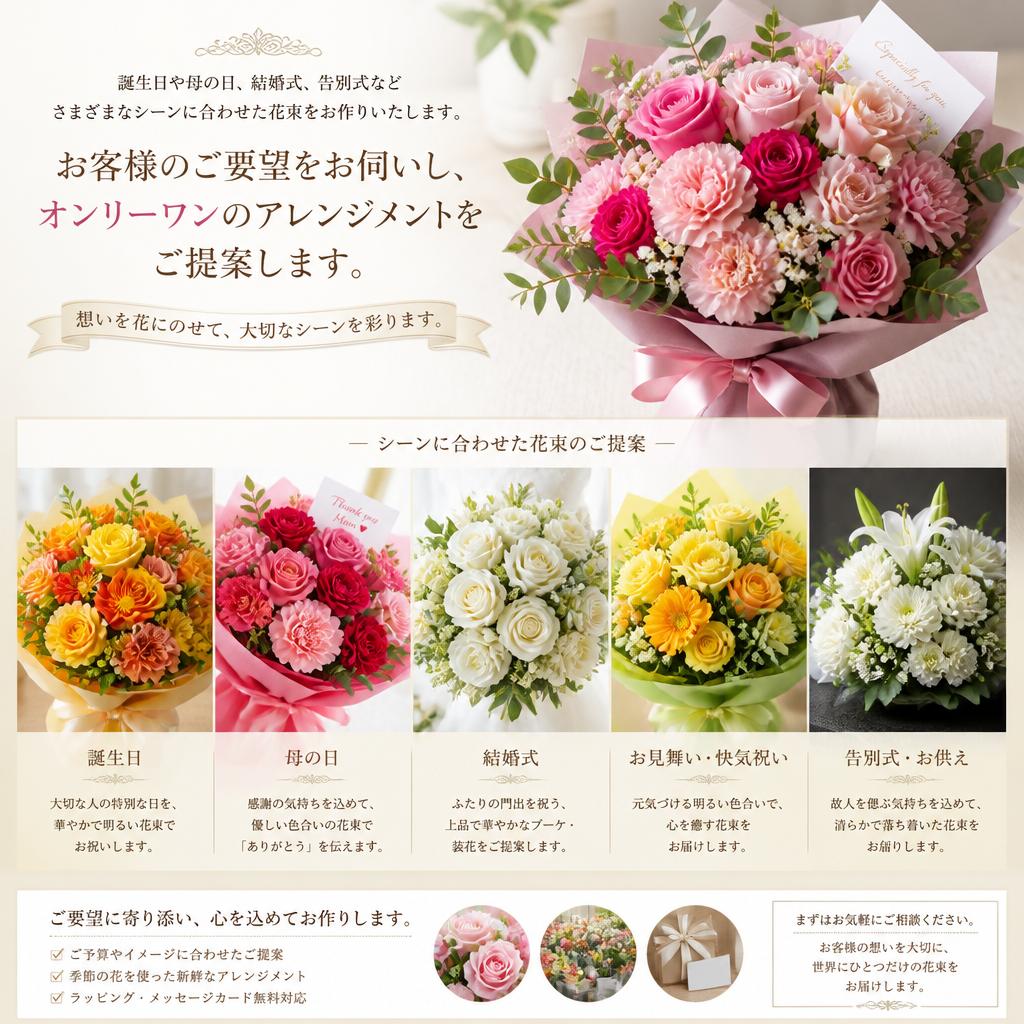 多様な用途に合わせた花束